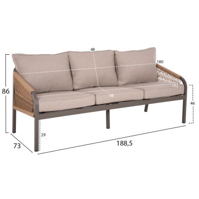 OUTDOOR LOUNGE SET 4PCS MAERLY HM6056.04 CHAMPAGNE ALUMINUM-PE TWIST ROPE-BEIGE CUSHIONS