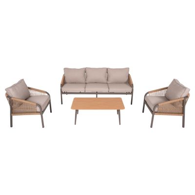 OUTDOOR LOUNGE SET 4PCS MAERLY HM6056.04 CHAMPAGNE ALUMINUM-PE TWIST ROPE-BEIGE CUSHIONS