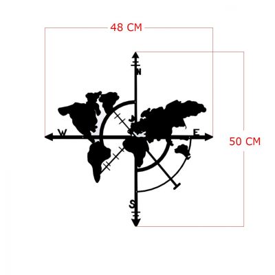 ДЕКОРАЦИЯ ЗА СТЕНА 100% МЕТАЛИК ЧЕРНА КАРТА НА СВЕТА 48X50 HM7214