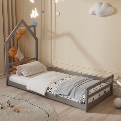 BED FOR KIDS HOUSER HM676.05 t.MONTESSORI SOLID PINE WOOD IN GREY- 190x90cm.