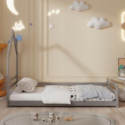 BED FOR KIDS HOUSER HM676.05 t.MONTESSORI SOLID PINE WOOD IN GREY- 190x90cm.