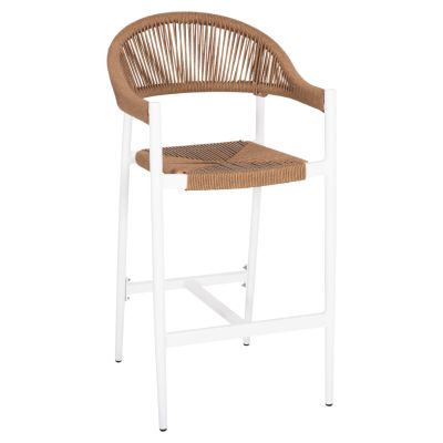 ALUMINUM BAR STOOL GREGG HM5788.11 WHITE-SAND BEIGE SYNTHETIC RATTAN 55x57x106Hcm.