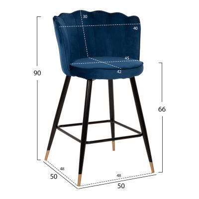 BAR STOOL VESNA HM8736.08 BLUE VELVET METAL FRAME IN BLACK 50x50x90Hcm.