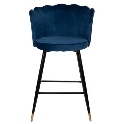 BAR STOOL VESNA HM8736.08 BLUE VELVET METAL FRAME IN BLACK 50x50x90Hcm.