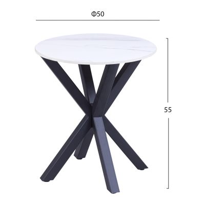 ПОМОЩНА МАСА КРЪГЛА HM9473.06 ПЛОТ БЯЛ МРАМОР И ЧЕРНИ МЕТАЛНИ КРАКА Φ50x55Hcm.