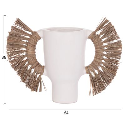 DECORATIVE TABLE VASE ALICA HM4668.02L TERRACOTA IN WHITE COLOR & GRASS--64x22x38Hcm.