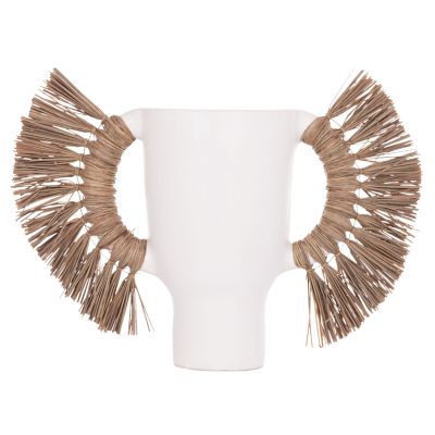 DECORATIVE TABLE VASE ALICA HM4668.02L TERRACOTA IN WHITE COLOR & GRASS--64x22x38Hcm.