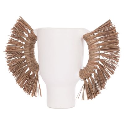 DECORATIVE TABLE VASE ALICA HM4668.02L TERRACOTA IN WHITE COLOR & GRASS--64x22x38Hcm.