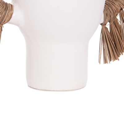 DECORATIVE TABLE VASE ALICA HM4668.02L TERRACOTA IN WHITE COLOR & GRASS--64x22x38Hcm.