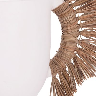 DECORATIVE TABLE VASE ALICA HM4668.02L TERRACOTA IN WHITE COLOR & GRASS--64x22x38Hcm.