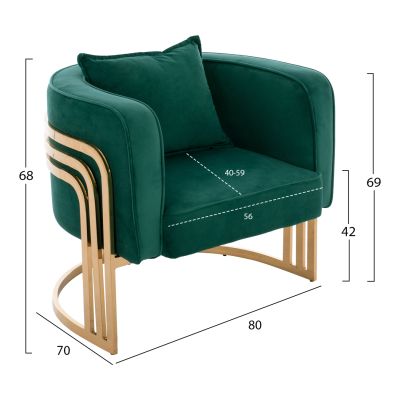 TIANA ARMCHAIR WITH GOLD METAL FRAME AND LOW BACK IN A SEMI-CIRCULAR ARRANGEMENT HM8738.03