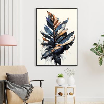 WALL PAINTING TROPICO HM4547.01 BLACK PS FRAME-PRINTED CANVAS WITH LEAVES 52.5x2.8x72.5Hcm.