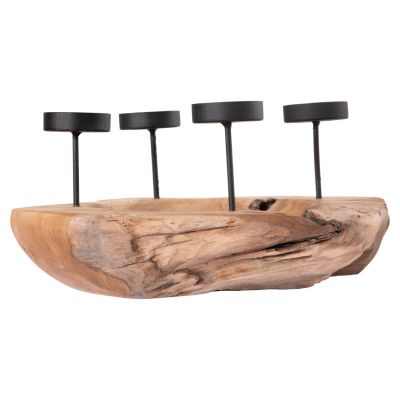 TABLE CANDLE HOLDER/BOWL FRAN HM4390 TEAK WOOD-METAL 30x30x7-15Hcm.