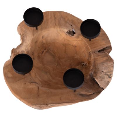 TABLE CANDLE HOLDER/BOWL FRAN HM4390 TEAK WOOD-METAL 30x30x7-15Hcm.