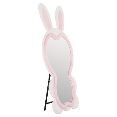 KIDS' FLOOR STANDING MIRROR BUNNY HM4489.01 MDF IN PINK & WHITE- BLACK STAND 80x162Hcm.