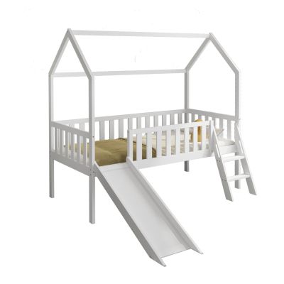 BED FOR KIDS t.MONTESSORI WITH SLIDE PHYLLIS HM701.03 PINE WOOD IN WHITE FOR MATTRESS 190x90cm.