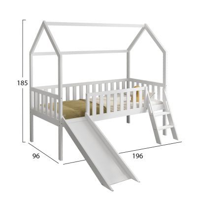 BED FOR KIDS t.MONTESSORI WITH SLIDE PHYLLIS HM701.03 PINE WOOD IN WHITE FOR MATTRESS 190x90cm.