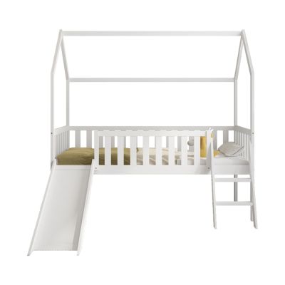 BED FOR KIDS t.MONTESSORI WITH SLIDE PHYLLIS HM701.03 PINE WOOD IN WHITE FOR MATTRESS 190x90cm.