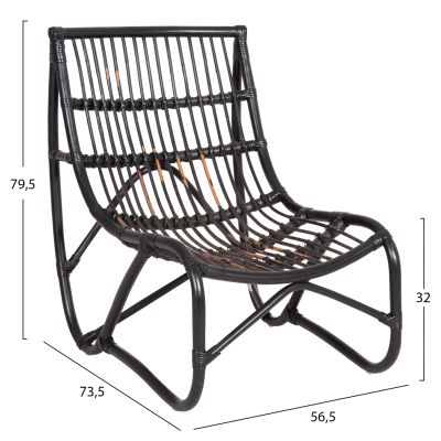 ARMCHAIR GRINN HM9815.02 RATTAN RODS IN BLACK COLOR 56.5x73.5x79.5H --B' GRADEcm.