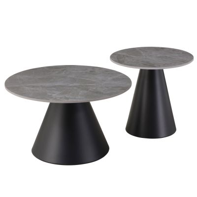 COFFEE TABLES RIDGE HM18266.03 CERAMIC TOPS WITH GREY MARBLE LOOK Φ50cm & Φ70cm
