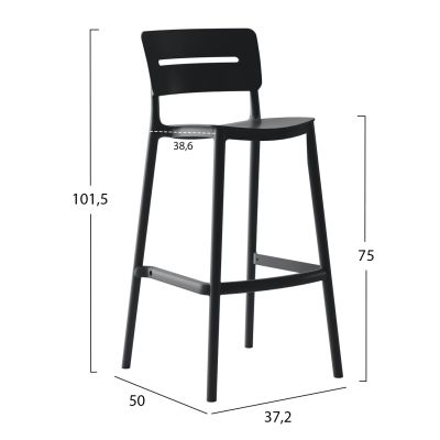BAR STOOL POLYPROPYLENE SNOD2 HM6100.02 BLACK 37,2x50x101,5Hcm.