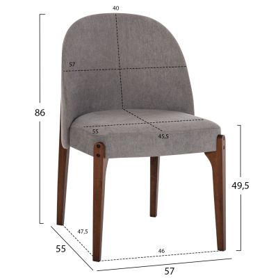 DINING CHAIR RAMMER HM9744.01 RUBBERWOOD IN WALNUT-GREY FABRIC 57x55x86Hcm.