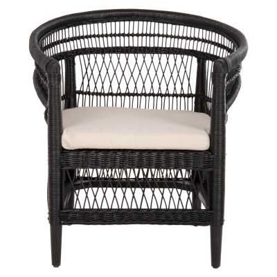 ARMCHAIR MALAWI HM9635.03 MAHOGANY WOOD WITH RATTAN IN BLACK-WHITE CUSHION 80x70x86Hcm.