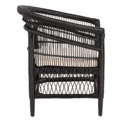 ARMCHAIR MALAWI HM9635.03 MAHOGANY WOOD WITH RATTAN IN BLACK-WHITE CUSHION 80x70x86Hcm.