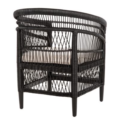 ARMCHAIR MALAWI HM9635.03 MAHOGANY WOOD WITH RATTAN IN BLACK-WHITE CUSHION 80x70x86Hcm.