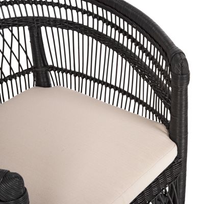 ARMCHAIR MALAWI HM9635.03 MAHOGANY WOOD WITH RATTAN IN BLACK-WHITE CUSHION 80x70x86Hcm.