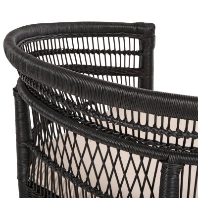 ARMCHAIR MALAWI HM9635.03 MAHOGANY WOOD WITH RATTAN IN BLACK-WHITE CUSHION 80x70x86Hcm.