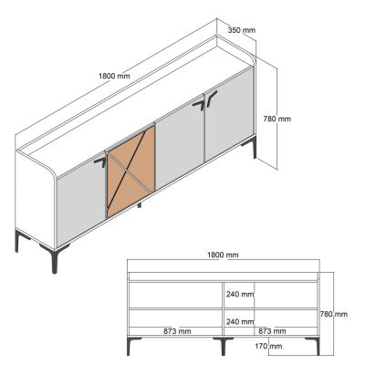BUFFET MELAMINE WALNUT AND CHARCOAL GREY 180x35x78Hcm.HM9433.01