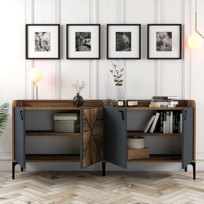 BUFFET MELAMINE WALNUT AND CHARCOAL GREY 180x35x78Hcm.HM9433.01