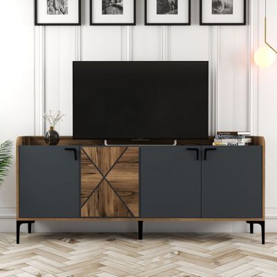 BUFFET MELAMINE WALNUT AND CHARCOAL GREY 180x35x78Hcm.HM9433.01