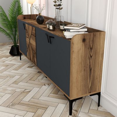 BUFFET MELAMINE WALNUT AND CHARCOAL GREY 180x35x78Hcm.HM9433.01