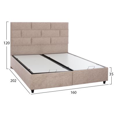 Bed HM627.22 SOLEDAD, beige nubuck-type fabric, storage space, 160x200