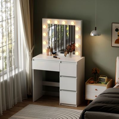 DRESSING TABLE WITH LED LIGHTS & DRAWERS KEITLIN HM2499.03 MELAMINE IN WHITE 80x40x140Hcm.