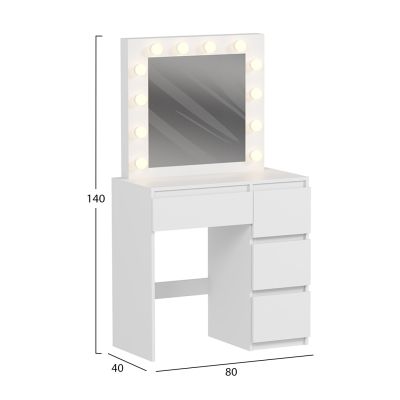 DRESSING TABLE WITH LED LIGHTS & DRAWERS KEITLIN HM2499.03 MELAMINE IN WHITE 80x40x140Hcm.