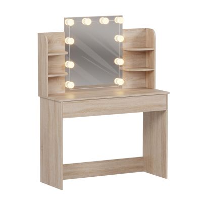 DRESSING TABLE WITH LED LIGHTS-SHELVES-DRAWERS LAURYN HM2502.01 SONAMA COLOR 108x40x140Hcm.