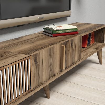 КОМПЛЕКТ МЕБЕЛИ ЗА ТВ HM9438.02 МЕЛАМИН В ЦВЯТ ОРЕХ-БЯЛО 180x35x40Hcm.