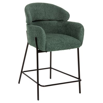 BAR STOOL MEDIUM HEIGHT WOLF HM8584.03 PETROL GREEN BOUCLE FABRIC-BLACK METAL LEGS 56x57x98Hcm.