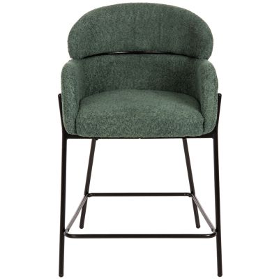 BAR STOOL MEDIUM HEIGHT WOLF HM8584.03 PETROL GREEN BOUCLE FABRIC-BLACK METAL LEGS 56x57x98Hcm.
