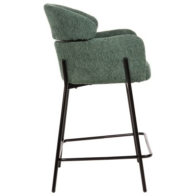 BAR STOOL MEDIUM HEIGHT WOLF HM8584.03 PETROL GREEN BOUCLE FABRIC-BLACK METAL LEGS 56x57x98Hcm.
