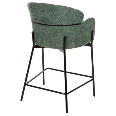 BAR STOOL MEDIUM HEIGHT WOLF HM8584.03 PETROL GREEN BOUCLE FABRIC-BLACK METAL LEGS 56x57x98Hcm.