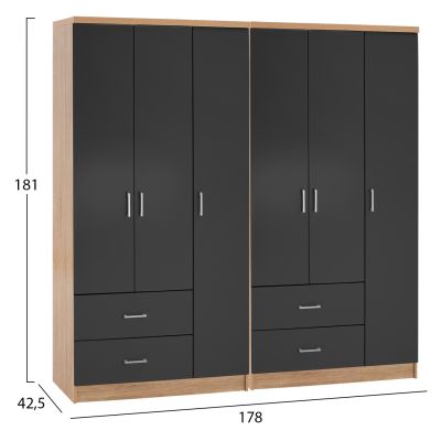 6-LEAF WARDROBE CAESAR HM21236.01 MELAMINE IN SONAMA & DARK GREY 180x42,5Χ181Hcm.