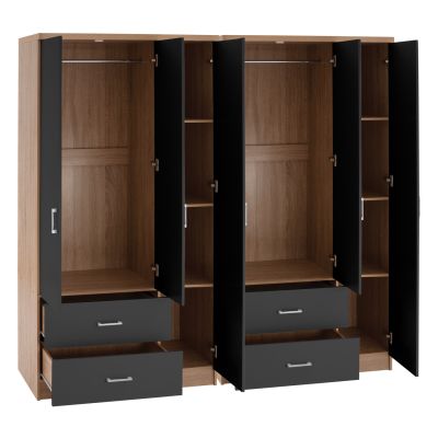 6-LEAF WARDROBE CAESAR HM21236.01 MELAMINE IN SONAMA & DARK GREY 180x42,5Χ181Hcm.
