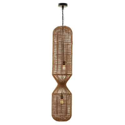 CEILING PENDANT LAMP HM4345 CYLINDRICAL-PAPER ROPE ΙΝ SAND BEIGE-2 BULBS Φ30,5x132Hcm.