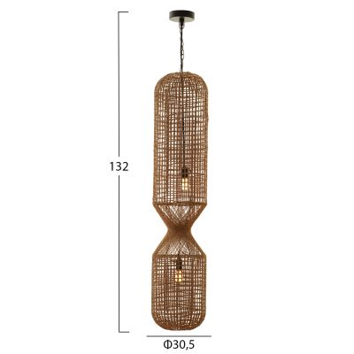 CEILING PENDANT LAMP HM4345 CYLINDRICAL-PAPER ROPE ΙΝ SAND BEIGE-2 BULBS Φ30,5x132Hcm.