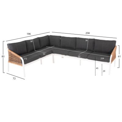 OUTDOOR CORNER LOUNGE SET MAERLY HM6140.01 WHITE ALUMINUM-ANTHRACITE CUSHIONS-BEIGE SYNTHETIC ROPE