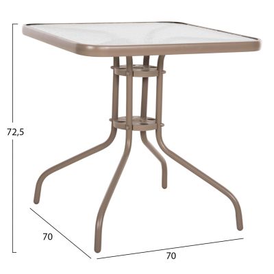 OUTDOOR TABLE SQUARE FIGO HM5036.04 CHAMPAGNE METAL-GLASS TABLETOP 70Χ70Χ72.5Hcm